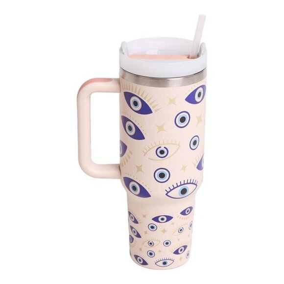 Evil Eyes Printed 40oz Double Wall Stainless Steel Tumbler With Handle - Picture 1 of 3